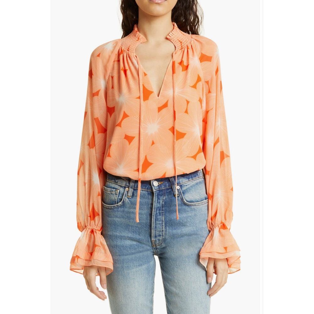 NWOT Ramy Brook Clark Blouse, Tangerine, L